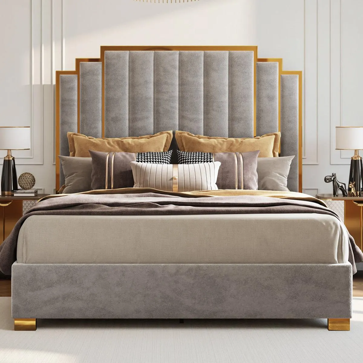 Duncanville Upholstered King Platform Bed, Gray