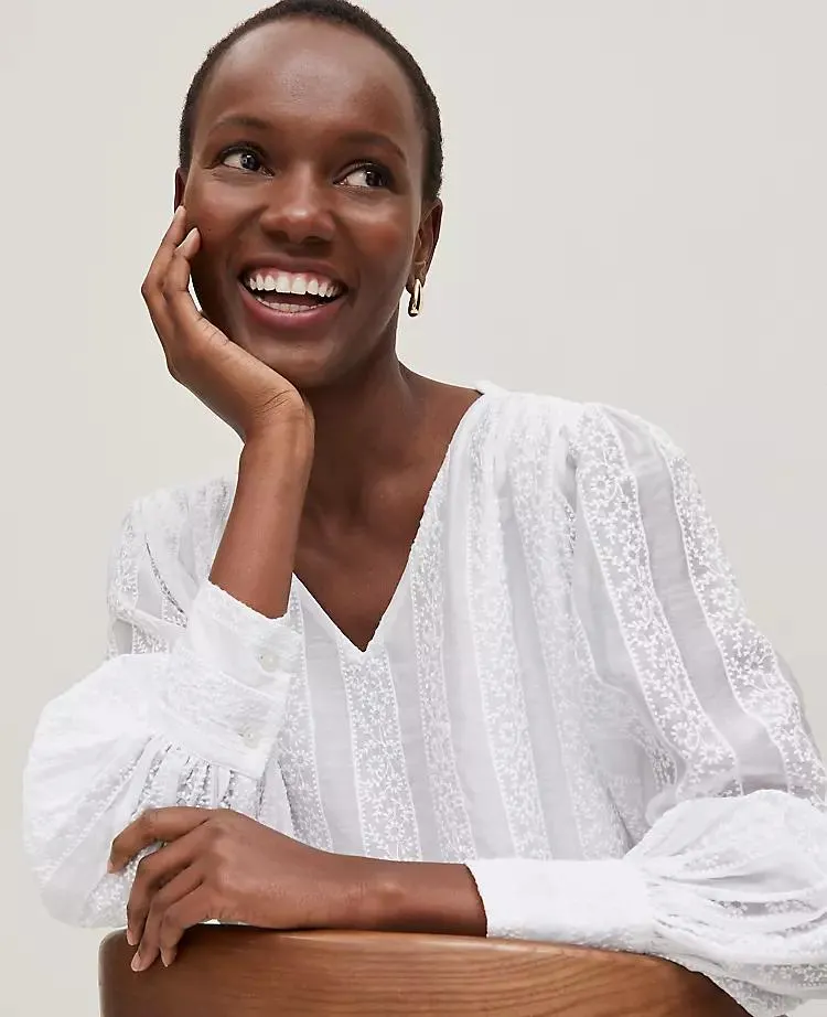 Embroidered V-Neck Popover