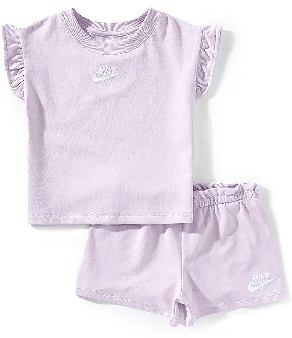 Little Girls French Terry Short Sleeve Dropset T-Shirt & Matching Shorts Set