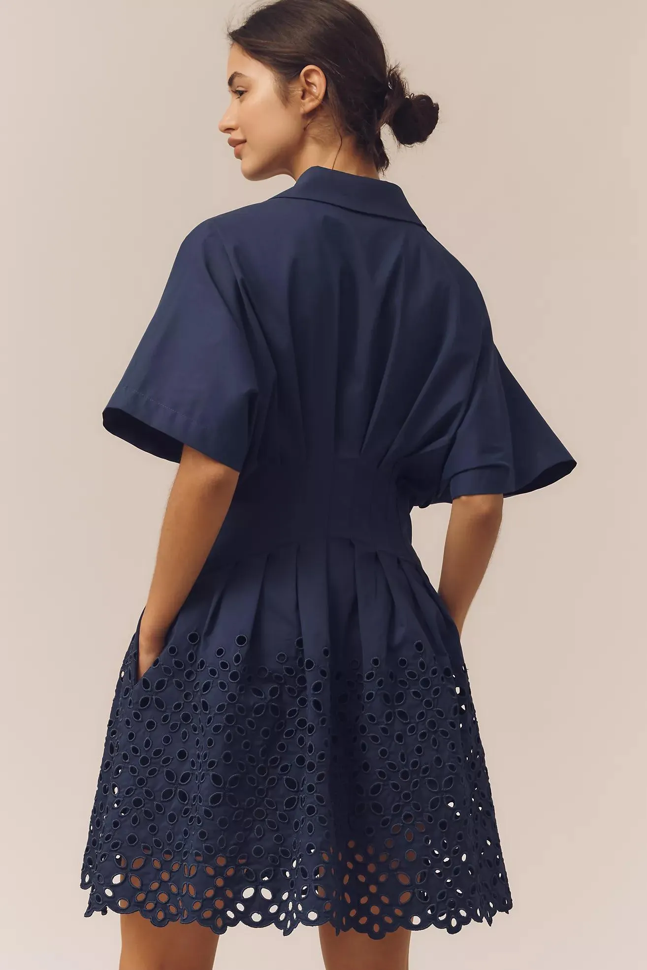 The Tobie Button-Front Pleated Mini Shirt Dress by Exquise