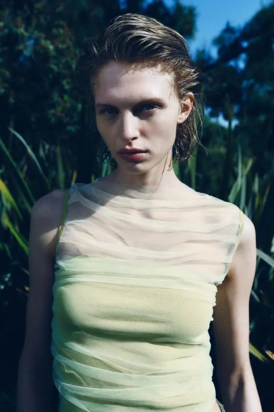 KNIT TOP WITH CONTRAST TULLE