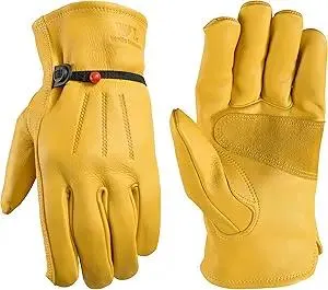 Wells Lamont mens Leather Work Gloves with Wrist Closure DIY Yardwork Construction Motorcycle Large Wells Lamont, Saddletan, Large Pack of 1 US