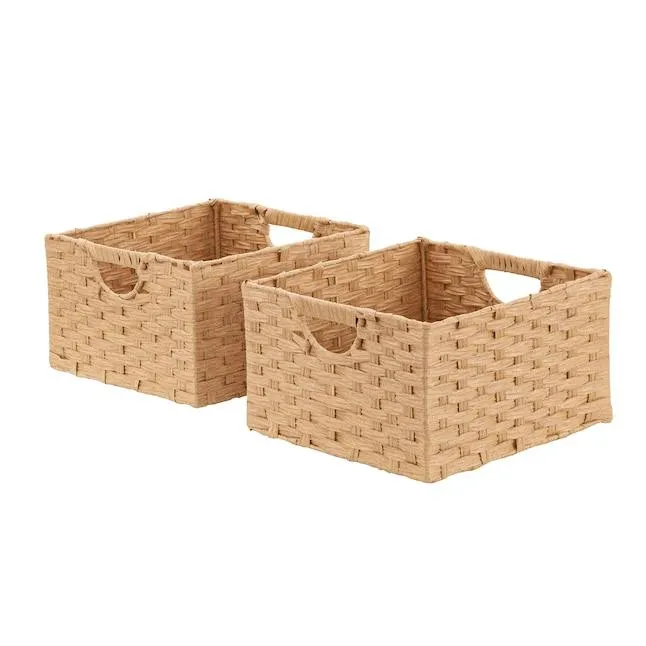 Seville Classics 2 -Pack Handwoven Baskets ( 13.25-in W x 8-in H x 13.25-in D ) Tan Polypropylene Collapsible Basket