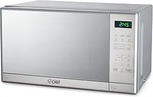 COMMERCIAL CHEF 0.7 Cu Ft Microwave with 10 Power Levels, 700W Microwave with Digital Display, Countertop Microwave with Child Safety Door Lock, Programmable with Push Button, Stainless Steel