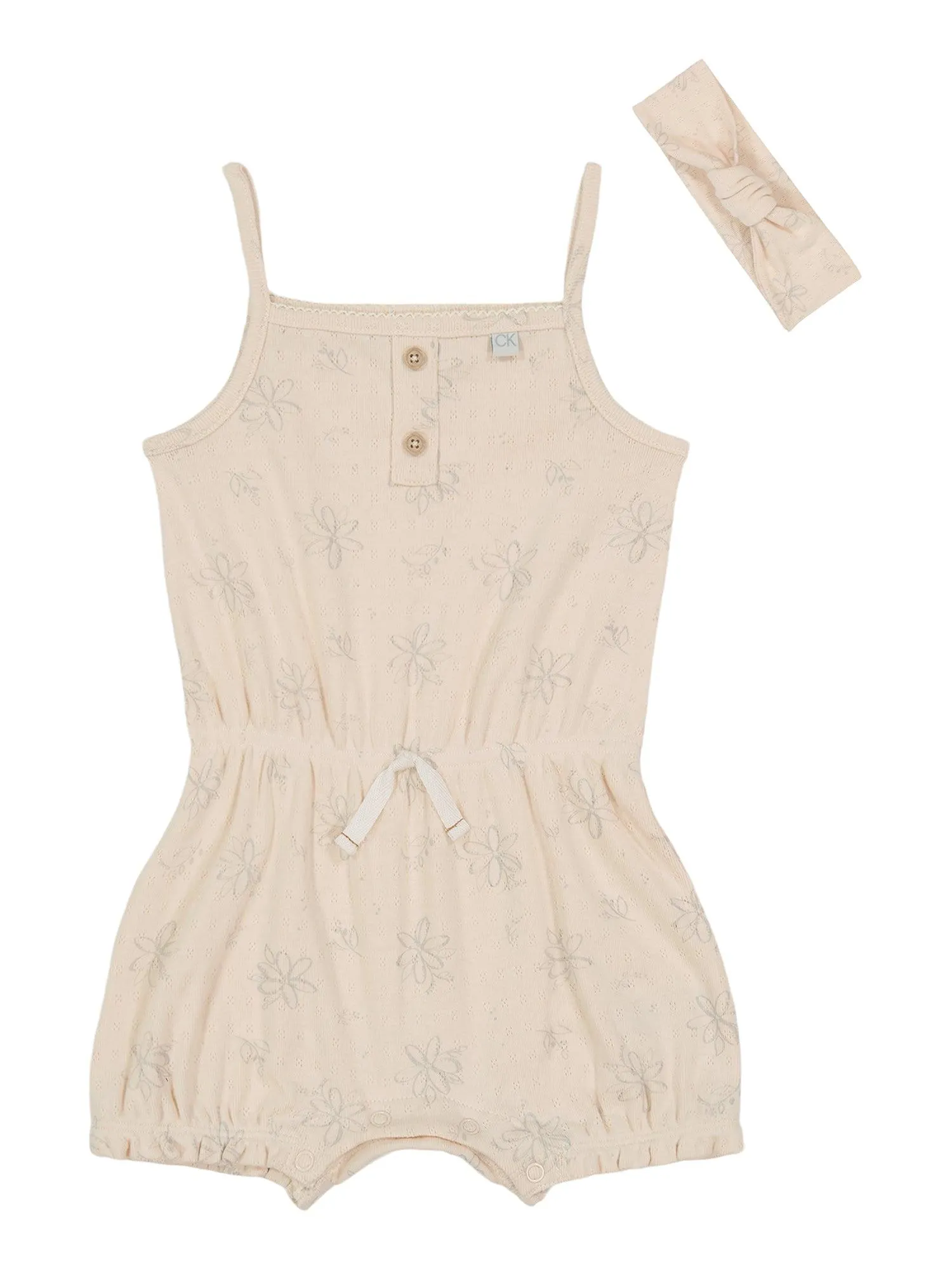 Calvin Klein Peach Floral Sunsuit with Headband