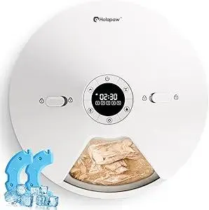 Automatic Cat Feeder Wet Food, 5 Meals Cordless Pet Food Dispenser, Fresh Food Refrigerated Container with 2 Ice Packs, 10s Voice Recording, Programmable Timer Battery Operated for Small Dogs