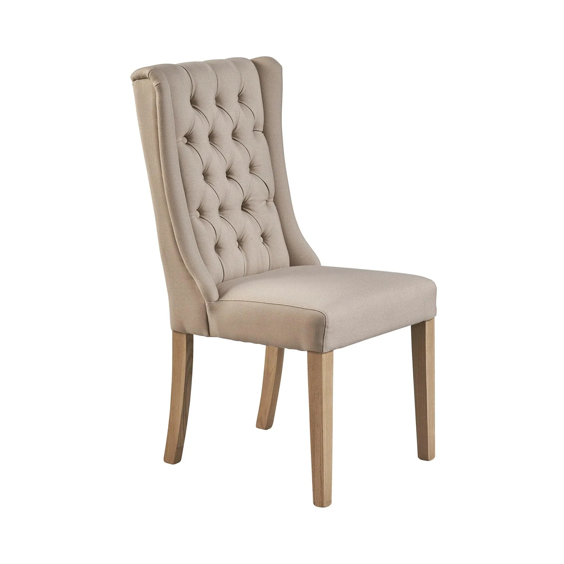 Tufted Linen and Oak Dining Chair - Set of 2