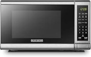 BLACK+DECKER EM720CB7 Digital Microwave Oven with Turntable Push-Button Door, Child Safety Lock, 700W, Stainless Steel, 0.7 Cu.ft