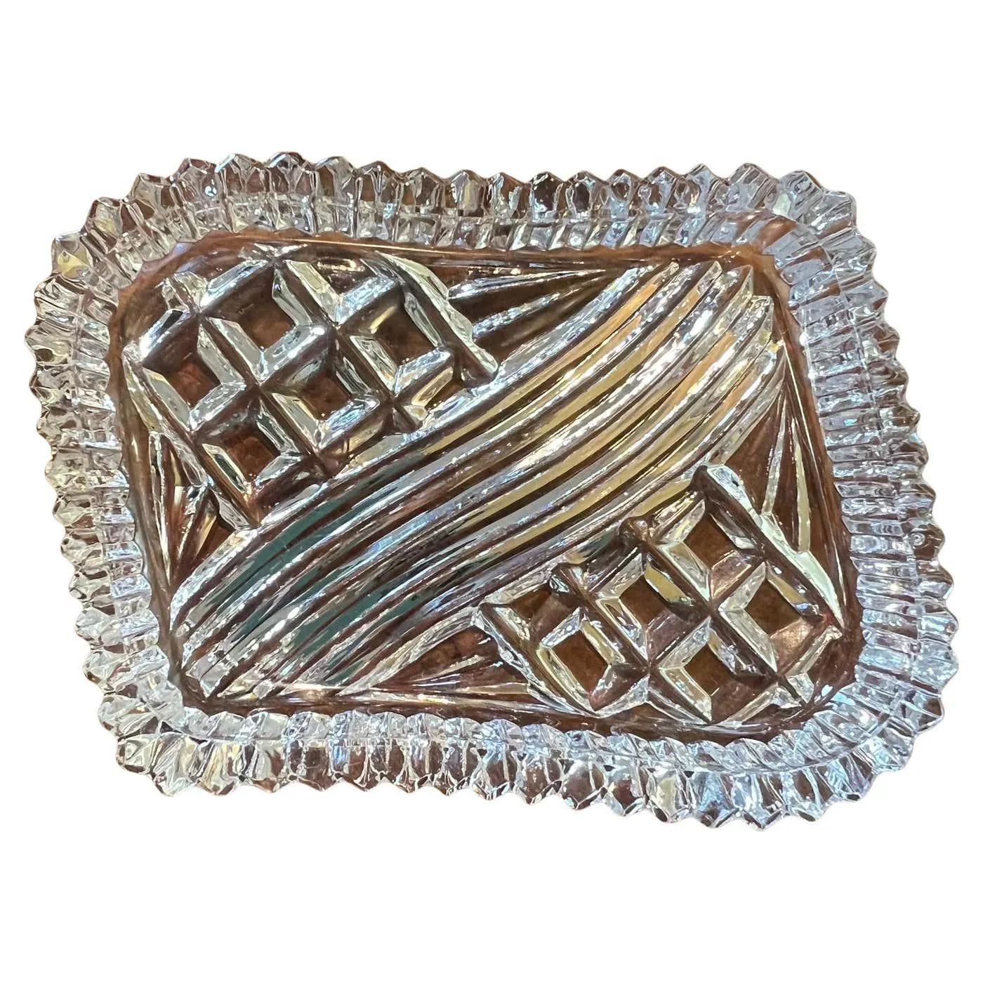 Vintage Glass Cut Small Trinket Dish