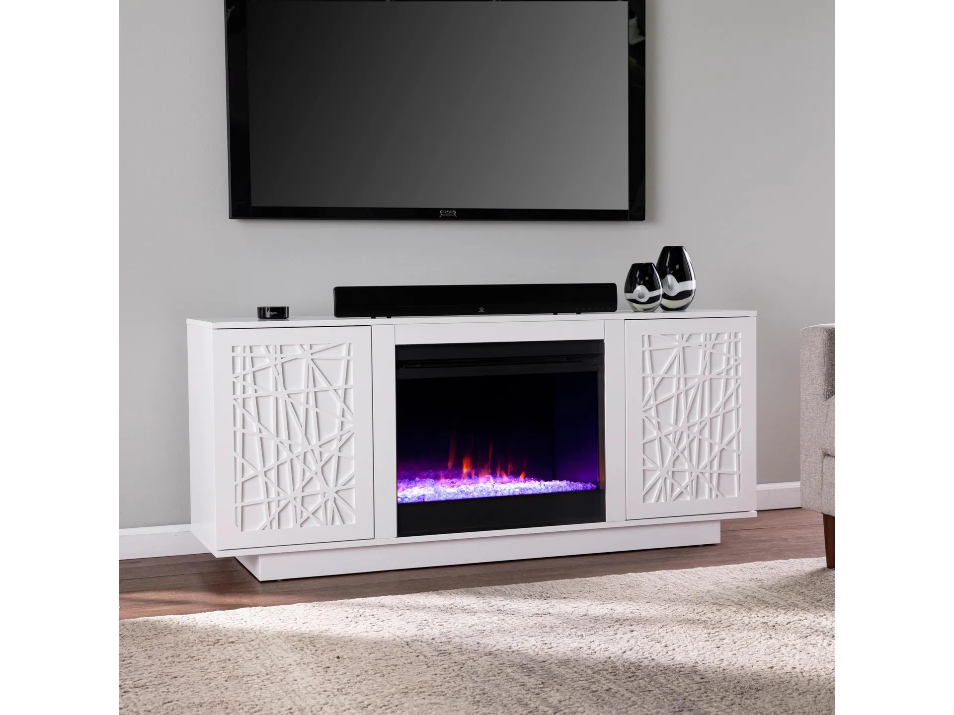 Southern Enterprises Furniture Gerrieh Color Changing Fireplace with Media Storage