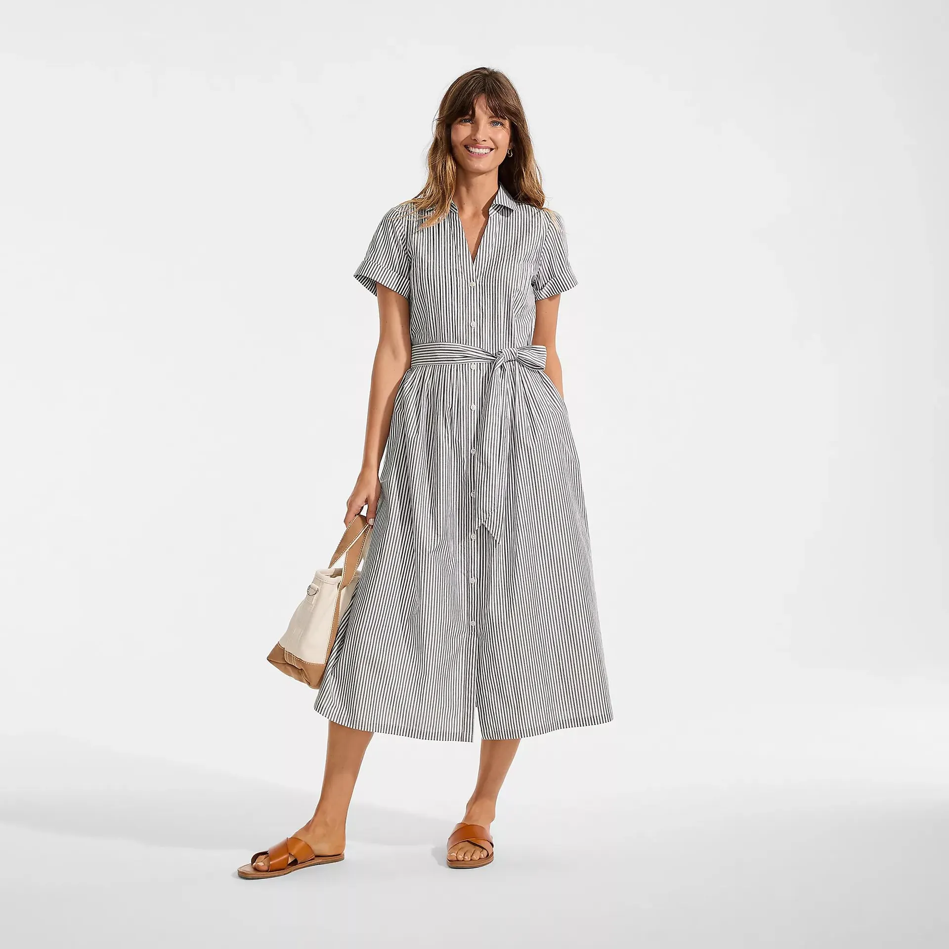 Women's Poplin Pintuck Detail Shirt Dress