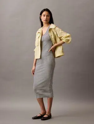 Ribbed Stripe Slim Midi Dress