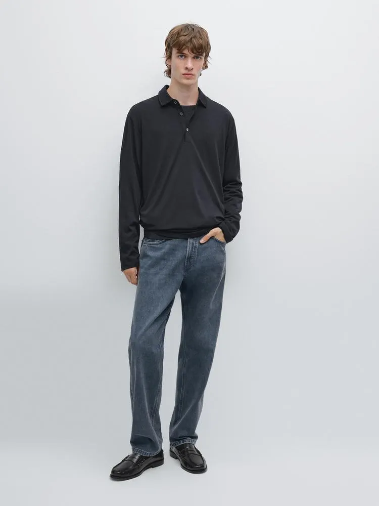 Wool blend knit polo sweater