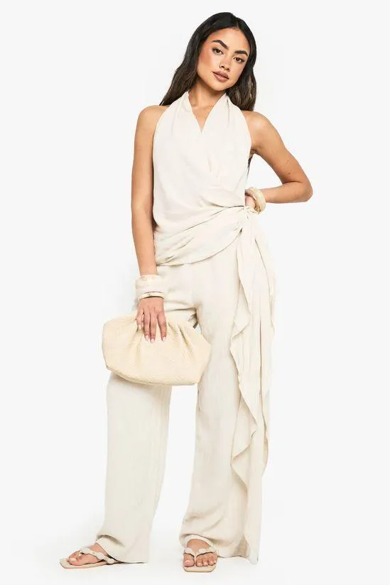 Linen Look Drape Cowl Wrap Jumpsuit