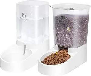Marchul Cat Feeder and Water Dispenser, Automatic Gravity Cat Food Dispenser and Water Bowl, Pet Food Dispenser Set for Small Medium Dog Puppy Kitten, 1 Gallon x2