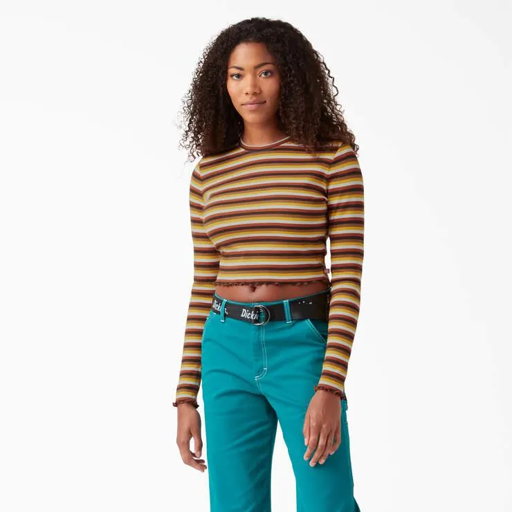 Women's Striped Long Sleeve Cropped T-Shirt