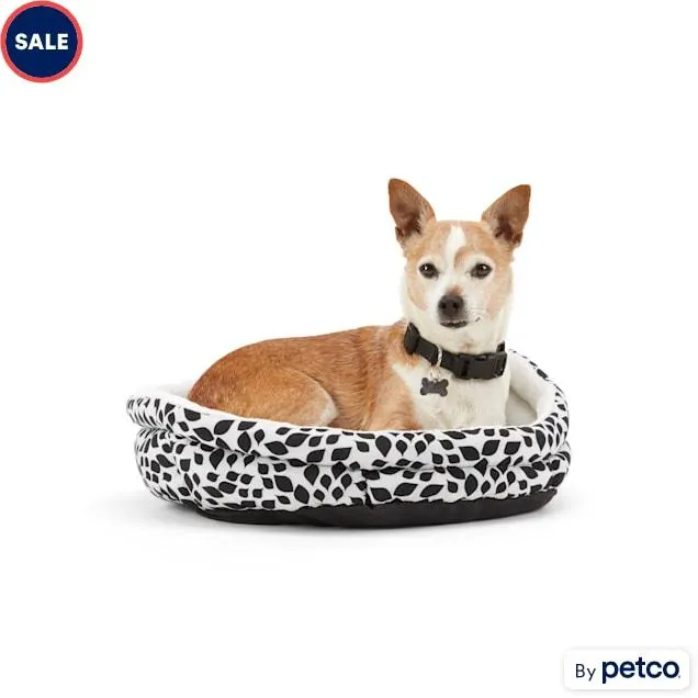 EveryYay Essentials Cuddler Pet Bed, 19" L X 17" W X 7" H, Small, Black and White Floral