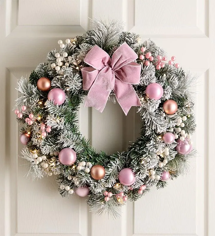 Glistening Blush Wreath with Lights- 24"