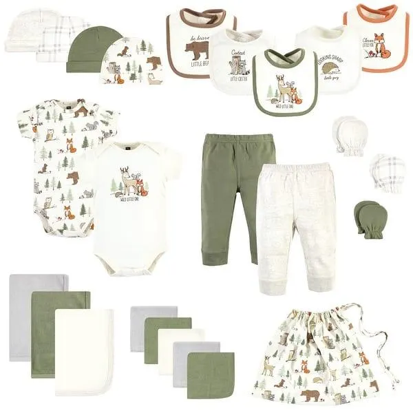 Hudson Baby Layette Baby Starter Set 25pc, Forest Animals, 0-6 Months
