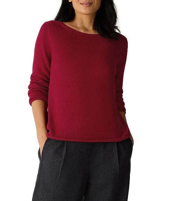 Peruvian Cotton Blend Boat Neck Long Sleeve Sweater