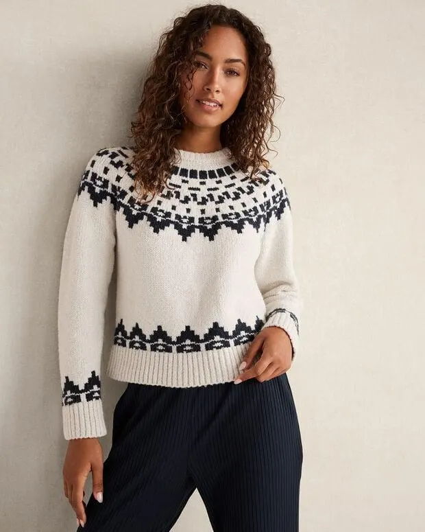 Organic Cotton Blend Juneau Fair Isle Crewneck Sweater