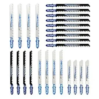 24PCS Jigsaw Blades for Wood, T-Shank Jig Saw Blades Set for Plastic,Metal with Storage Case, Compatible with DEWALT, Black+Decker, Bosch Makita Jig Saw(T244D,T144D,T101B,T127D,T118A)