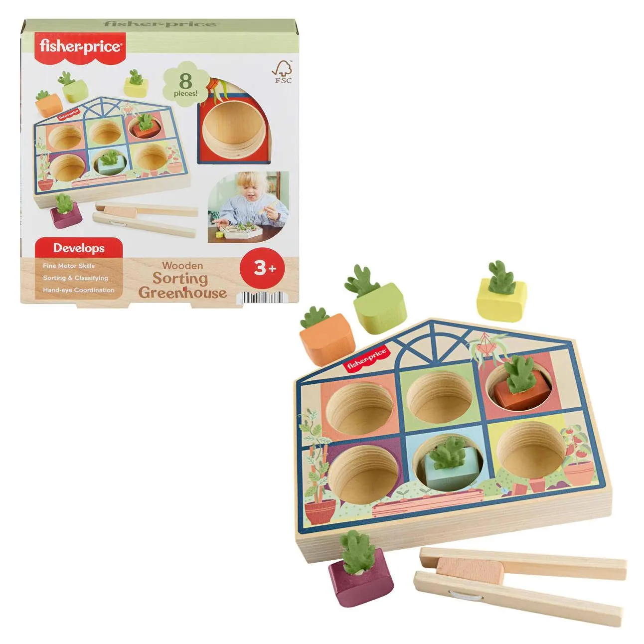 Fisher-Price Tiny Garden Wooden Sorting Greenhouse Activity Toy For Preschool Kids