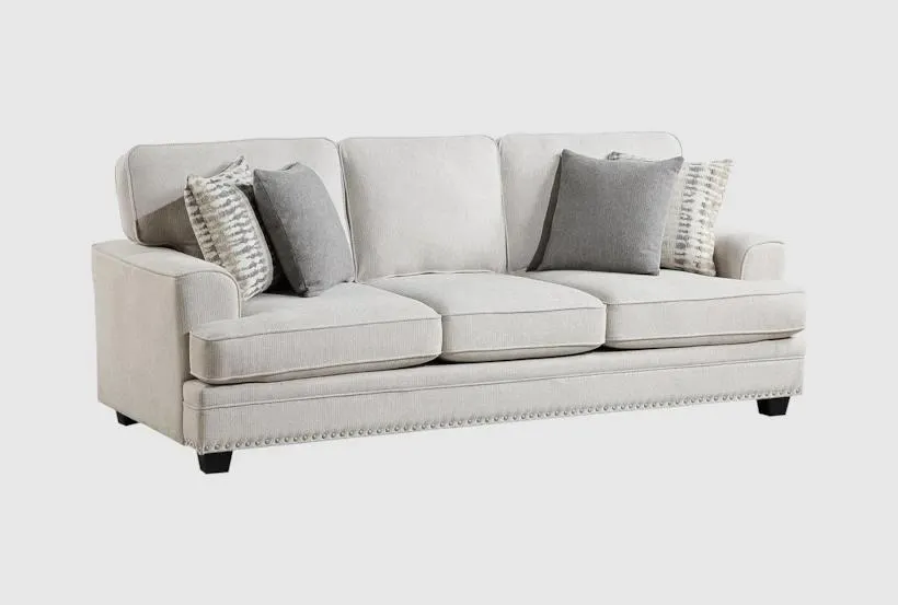 Darden Sand Beige 92" Sofa With Nailhead Trim | Fabric | Loose Reversible Back
