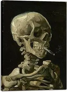 Wieco Art Skull of a Skeleton with Burning Cigarette, 1886 by Vincent Van Gogh Canvas Wall Art for Home Decor and Wall Decor Post-impressionism Canvas Prints Pictures Artwork