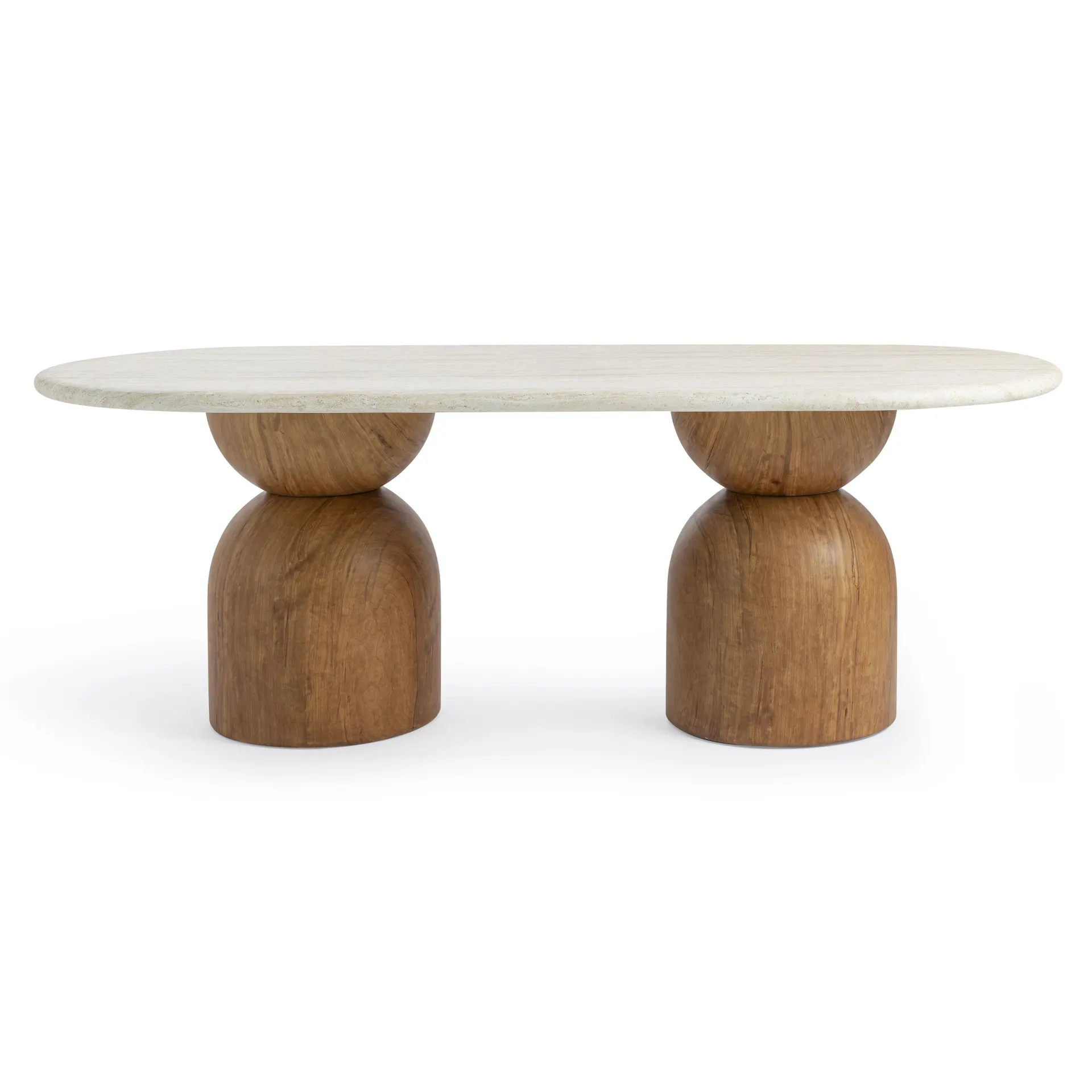 Cynthia 87" Travertine Concrete Indoor / Outdoor Oval Dining Table