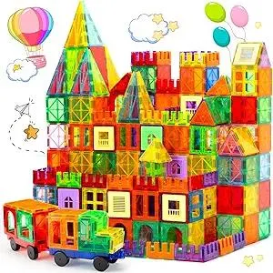 Magnetic Tiles,104PCS Magnetic Building Tiles for Kids, Educational Magnetic Stacking Blocks, Magnets Construction Toys, Christmas Toy Gift for Toddlers,Kids Boys and Girls 3 4 5 6 7 8 9+Year