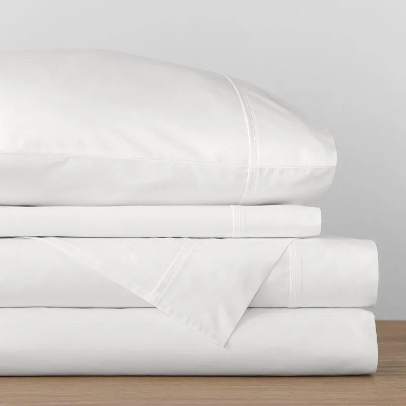 Queen White Emrik Brushed Organic Cotton Percale Sheet Set