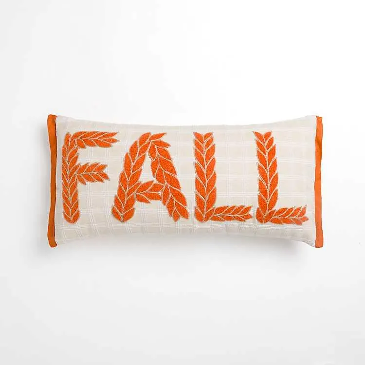 Orange Fall Leaves Windowpane Lumbar Pillow