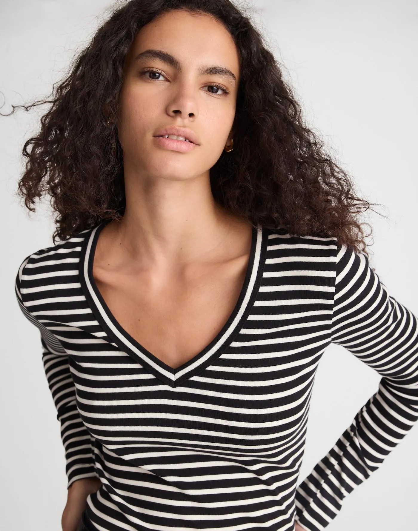 The '90s V-Neck Long-Sleeve Tee in Compact Cotton