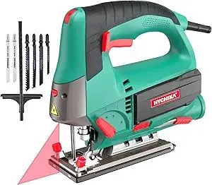 HYCHIKA Jig saw, 6.7A Jig Saw 800-3000SPM with 6 Variable Speeds, 4 Orbital Sets, Bevel Angle 45°, 6PCS Blades, Pure Copper Motor, Laser Guide, Wood Metal Plastic Cutting