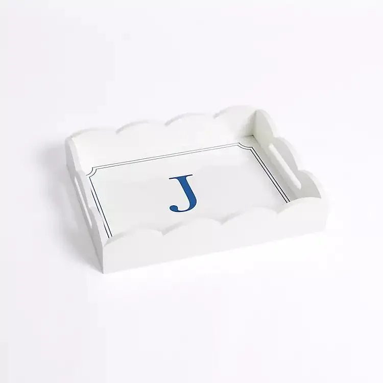 White Monogram J Scalloped Tray
