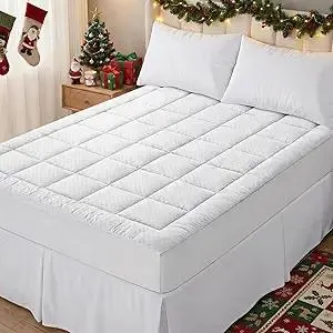 OLANLY Queen Quilted Fitted Mattress Pad – Soft Pillow Top Mattress Topper, Down Alternative Fill, Cooling Comfort Breathable Mattress Cover, Machine Washable Deep Pocket Mattress Protector, White