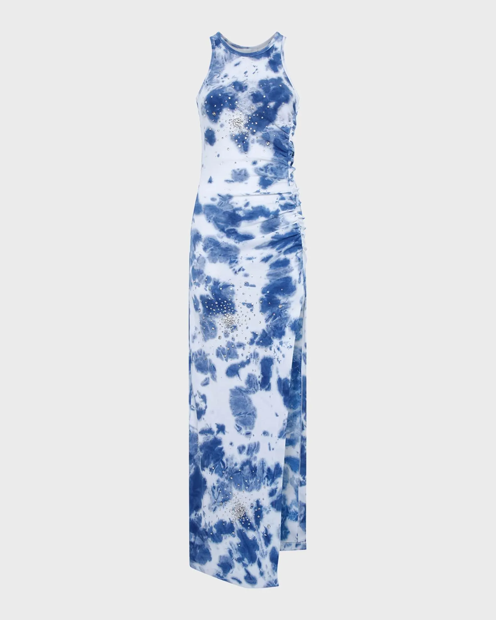 Sleeveless Rhinestone Tie-Dye Maxi Dress