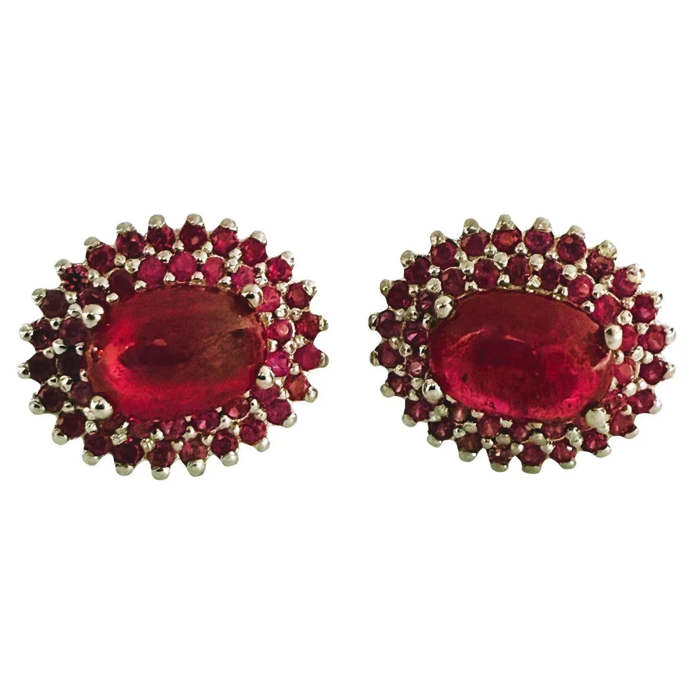 New 2.28 Carat Red Ruby Cabochon & Diamond Cut Ruby Sterling Earrings