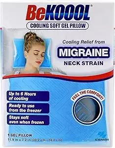 BeKOOOL Cooling Soft Gel Pillow - Reusable Cooling Relief from Migraines, Neck Strain and Fever - Up to 6 Hours of Cooling, Ready to Use, Stays Soft When Frozen