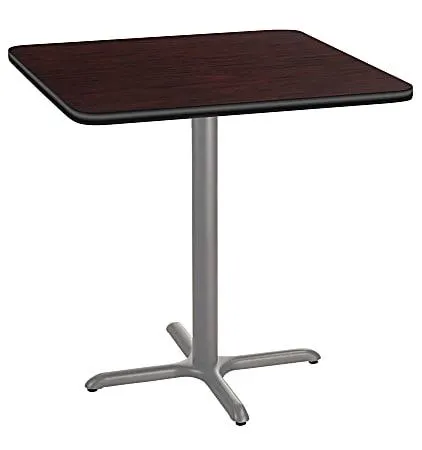 National Public Seating Square Café Table, X-Base, 36"H x 36"W x 36"D, Mahogany/Gray