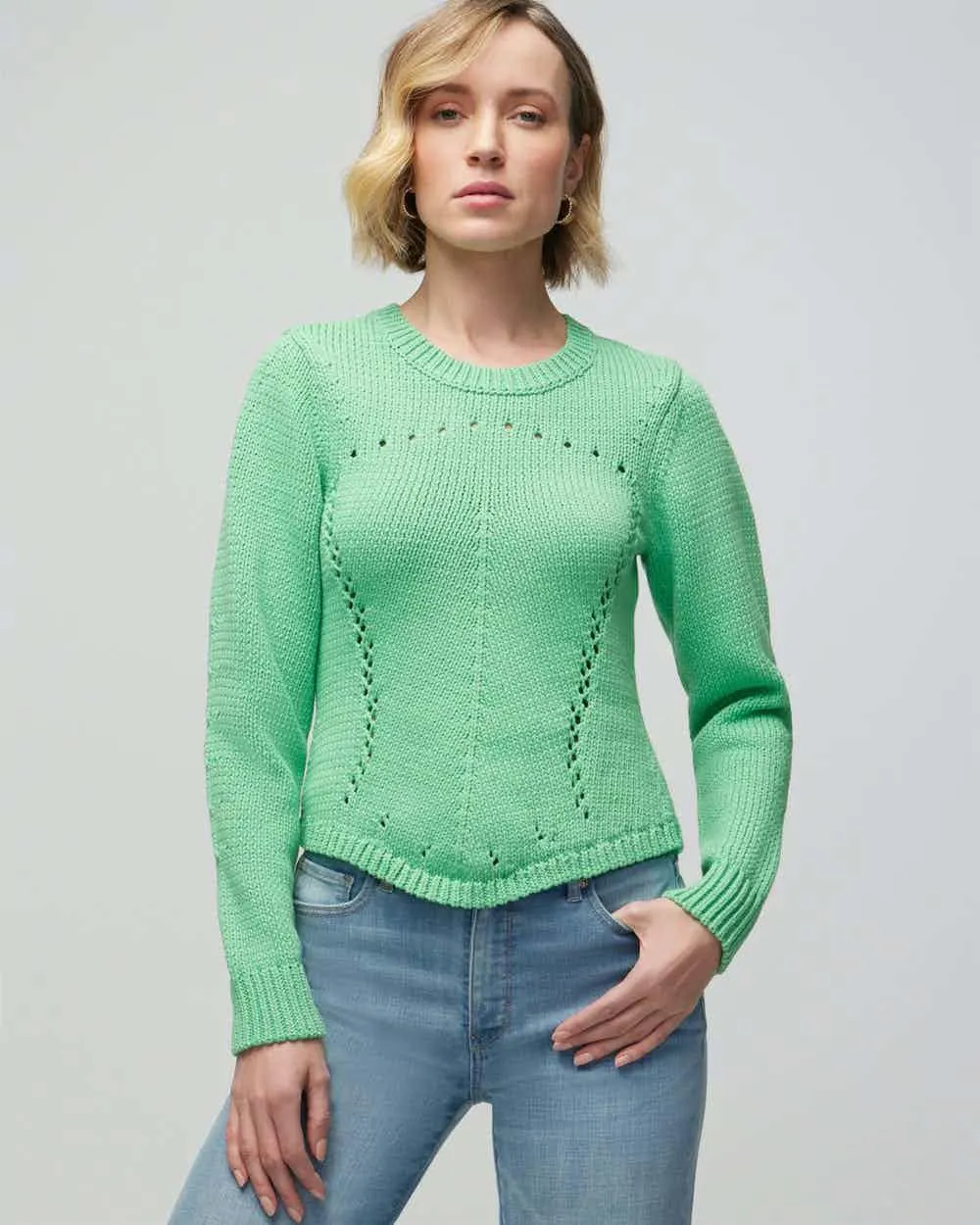Long Sleeve Pointelle Detail Pullover