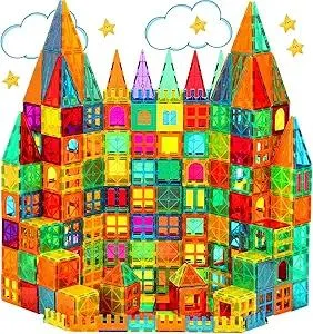 CuteTiger Magnetic Tiles, Magnet Tiles, 100 Pcs Magnetic Building Blocks No Cars, Square Building Castle, Preschool Toys, STEM Stacking Construction Montessori Toys for Kids