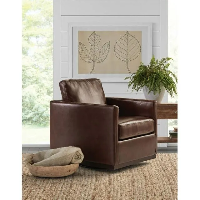 Cole & Rye Modern Farmhouse Leather Swivel Accent Chair