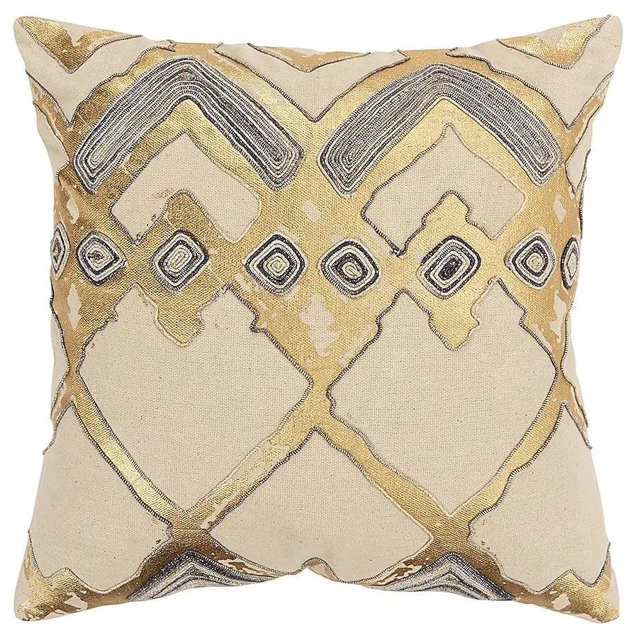 HomeRoots 20-in x 20-in Natural, Gold Square Indoor Decorative Pillow