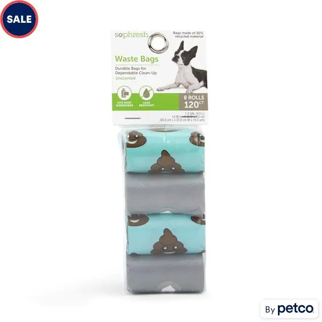 So Phresh Blue & Grey Poop Face Unscented Dog Waste Bags, Count of 27