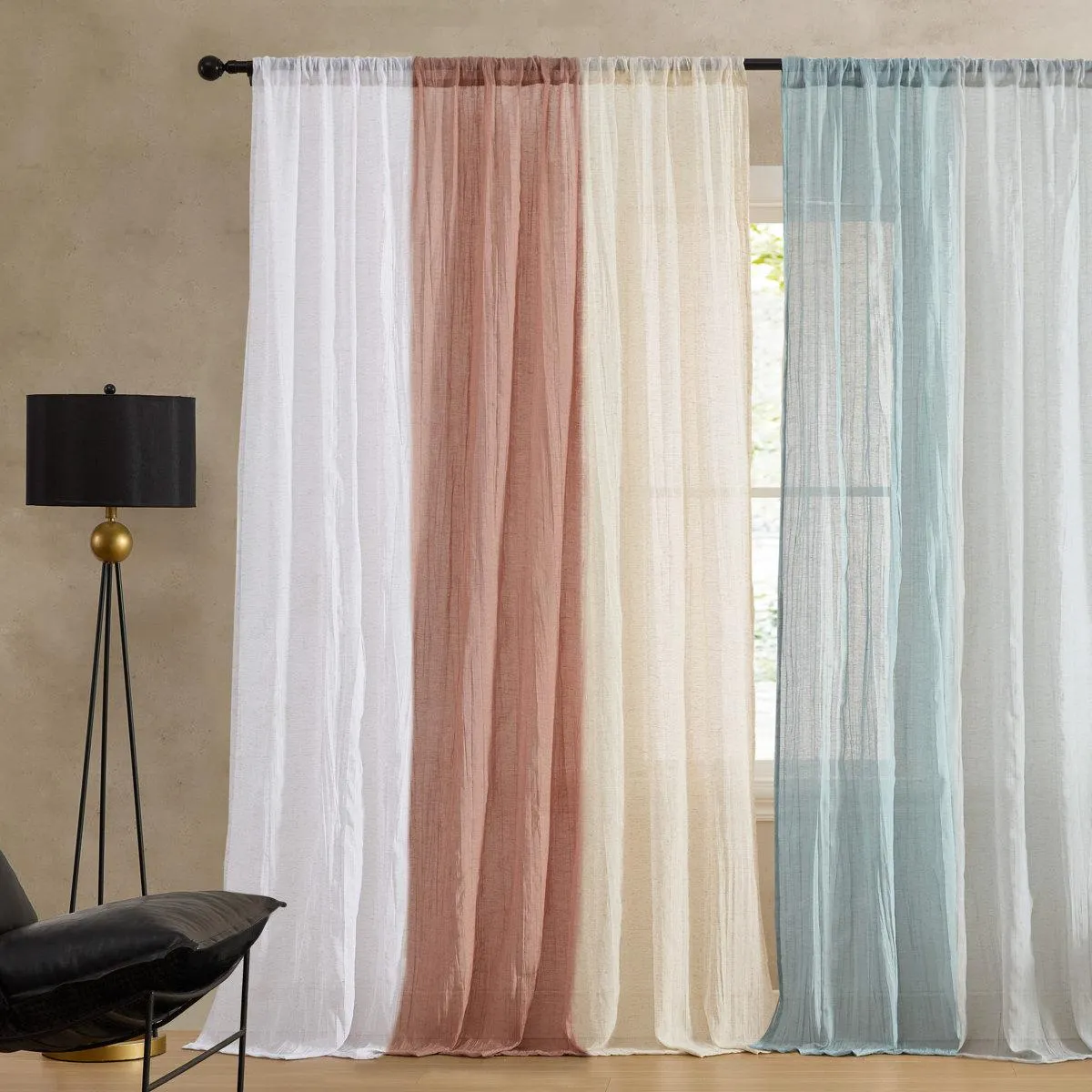 Solid Semi-Sheer Curtain Panels (Set of 2)