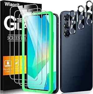 Wiaocit 3 Pack Tempered Glass Screen Protector for Samsung Galaxy A16 5G with 3 Pack Camera Lens Protector, 9H Hardness, Bubble Free, Case Friendly