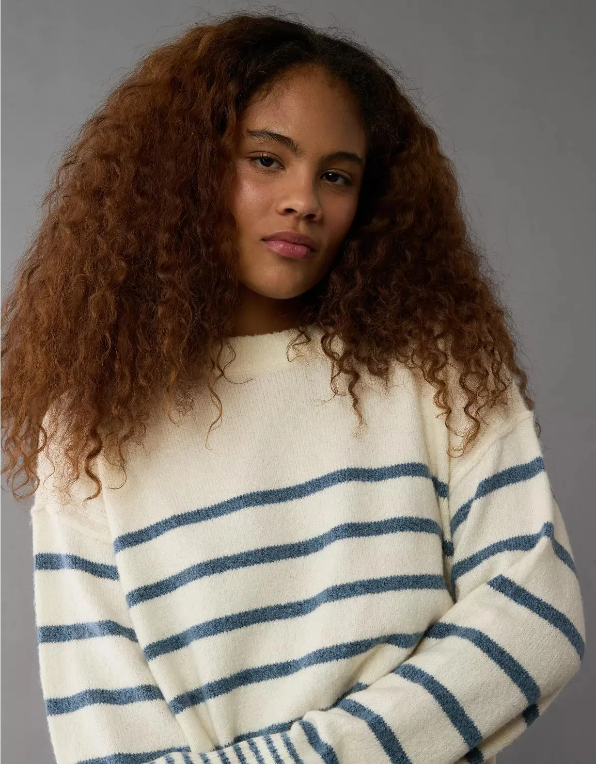 AE Whoa So Soft Striped Crew Neck Sweater