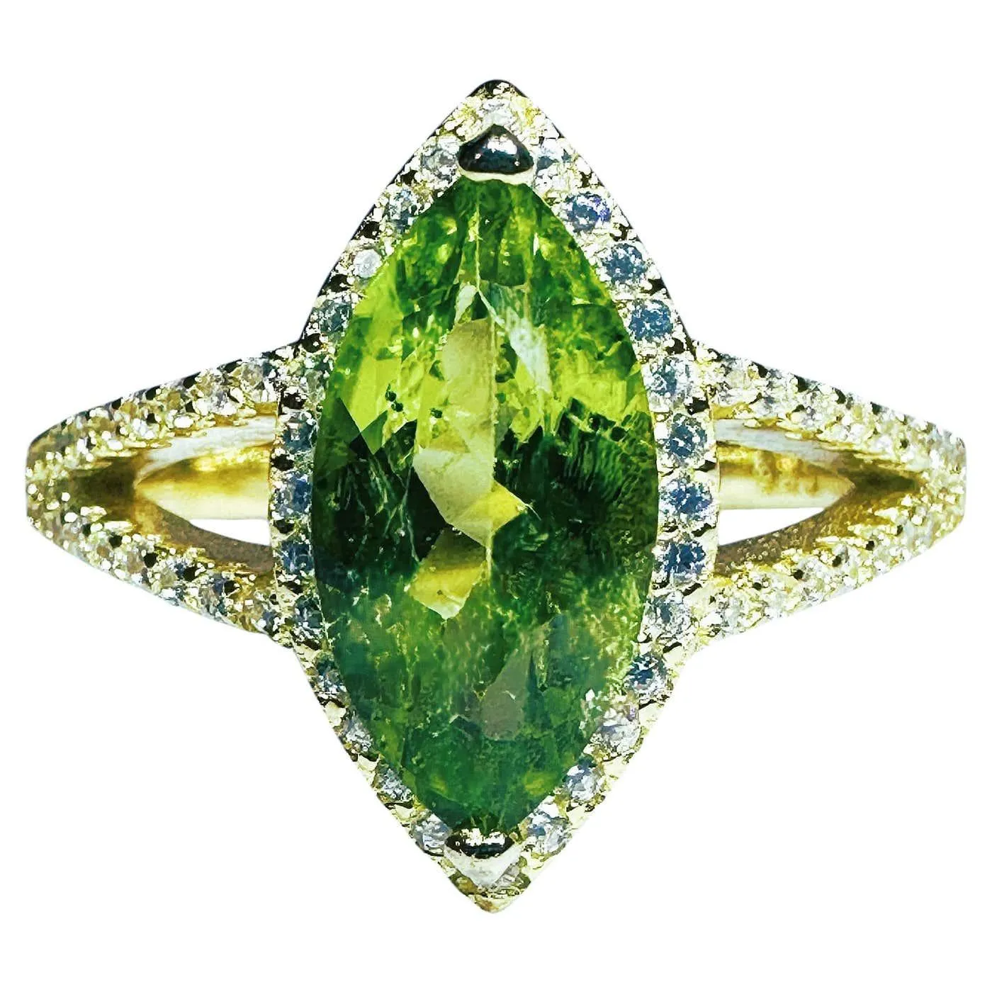 New 1.67 Carat Peridot & Diamond cut White Sapphire Yellow Gold PL Ring